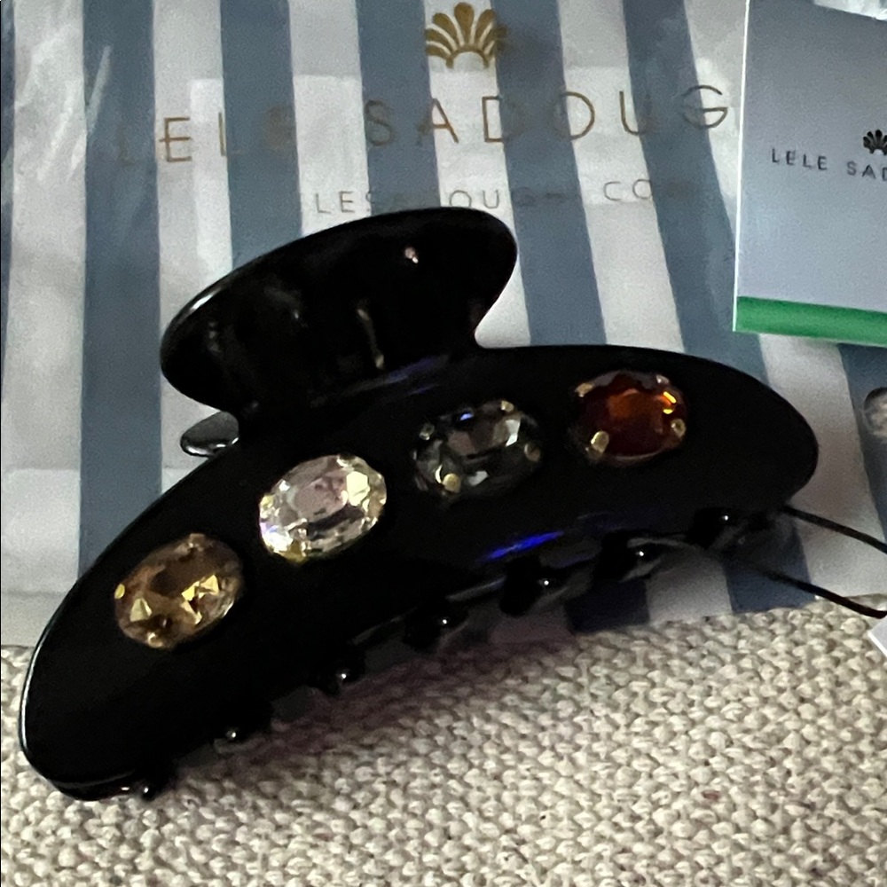 Lele Sadoughi Black Hair Clip with Multicolor Gems NWT